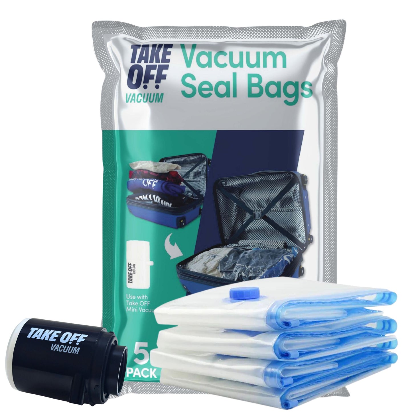 Mini Vacuum Pump 2.0 (NEW) + Vacuum Bags (5 Pack) - Black