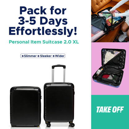 Pack for 3 to 5 days effortlessly with the Take OFF Luggage 2.0 XL. Slimmer, Sleeker and slightly wider than the original Take OFF Personal Item.