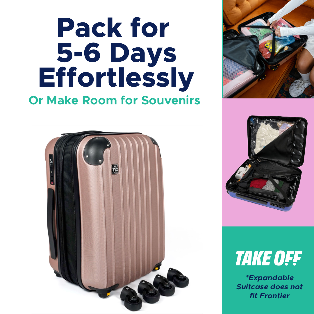 Pack for 5-6 Days Effortlessly, or make room for souvenirs with the Take OFF Luggage Personal Item Expandable.  